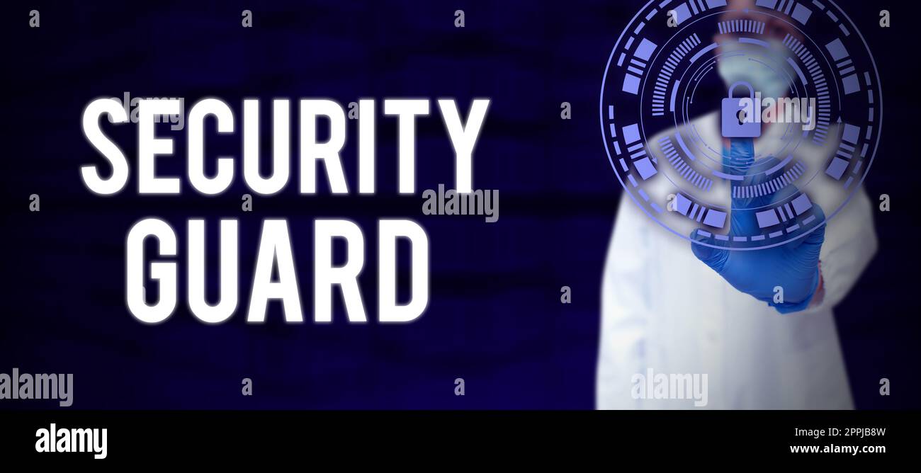 Testo che mostra Inspiration Security Guard. Word per gli strumenti utilizzati per gestire più applicazioni di sicurezza Foto Stock