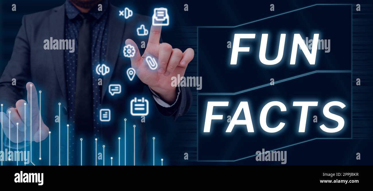 Cartello di testo che mostra i fatti divertenti. Parola per breve curiosità interessante che contiene pezzi di informazione Foto Stock