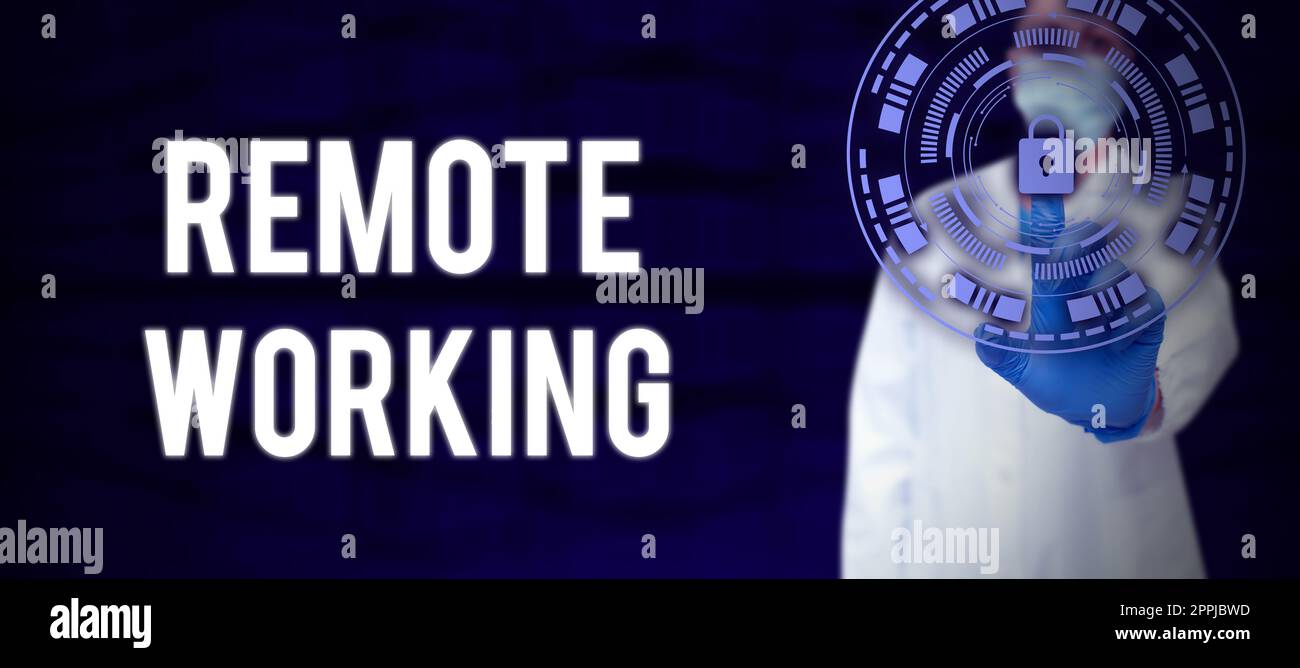 Visualizzazione concettuale lavoro remoto. Concetto che significa situazione in cui un dipendente lavora principalmente da casa Foto Stock