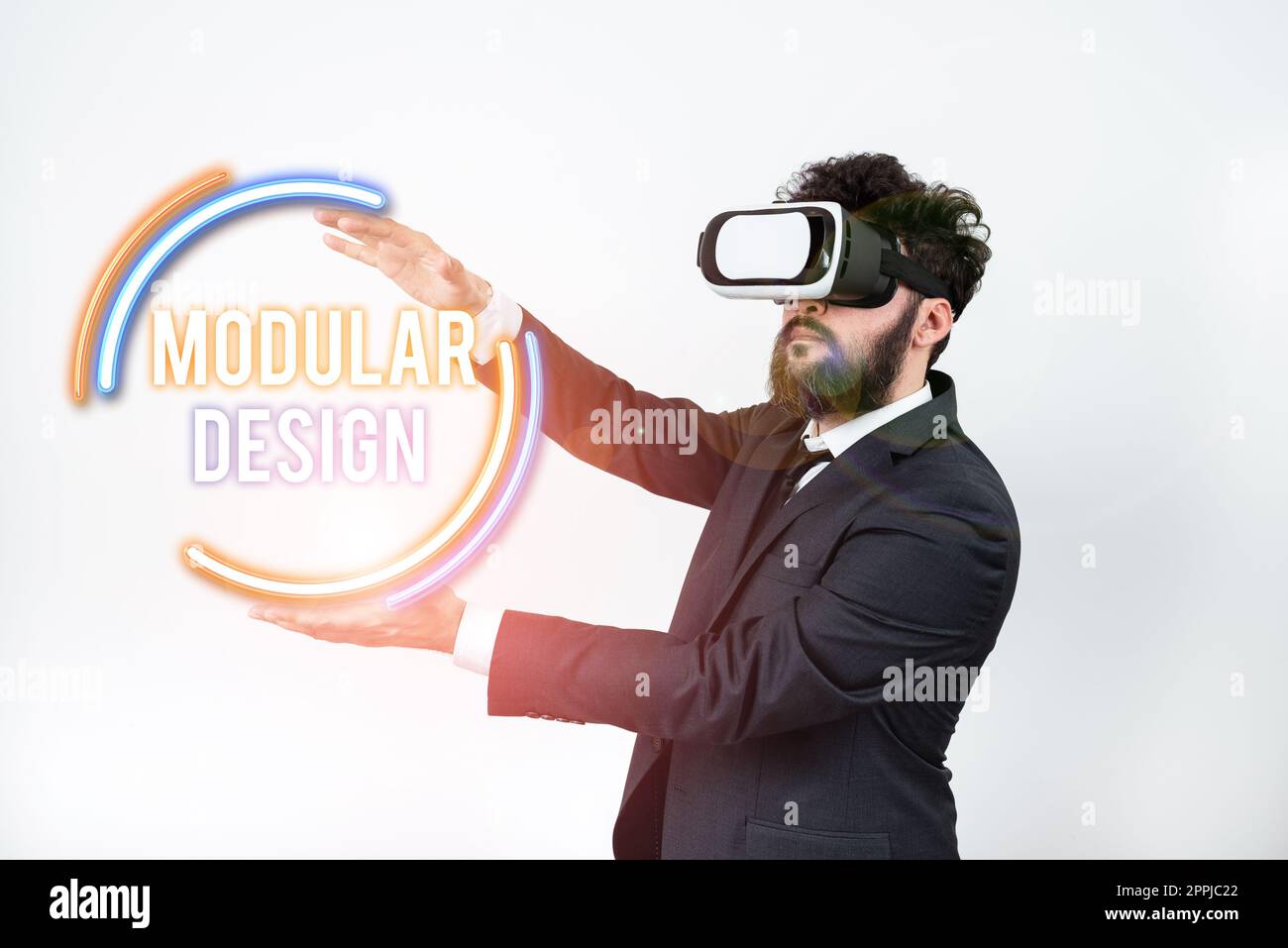 Segno di scrittura a mano Design modulare. Parola scritta sulla progettazione del prodotto per produrre il prodotto integrando o combinando parti indipendenti Foto Stock