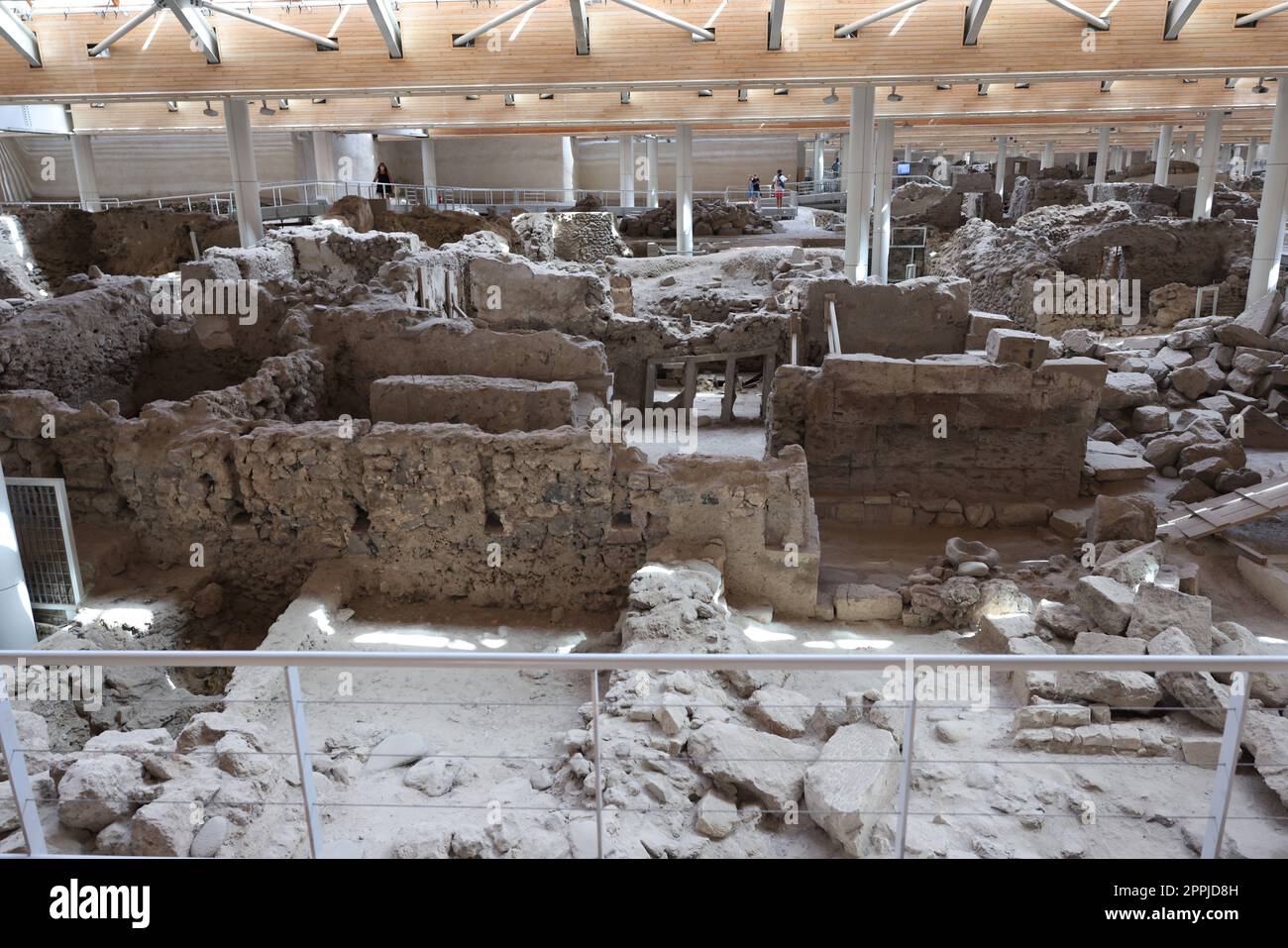 Akrotiri, sito di scavo di un insediamento sull'isola greca di Santorini Foto Stock