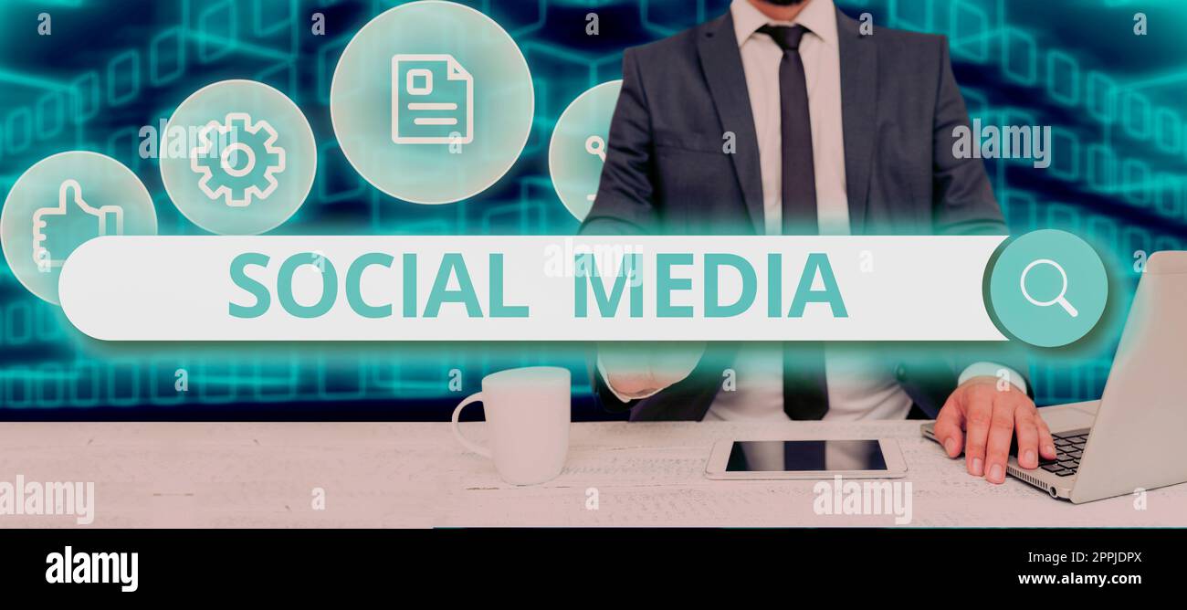 Scrittura visualizzazione testo Social Media. Business Concept canale di comunicazione online Networking Microblogging Foto Stock