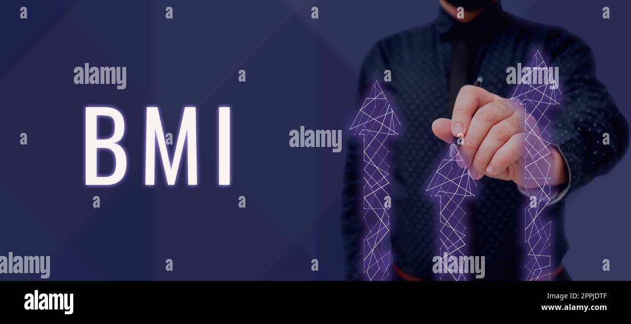 Testo che mostra il BMI inspiratorio. Metodo di metodo di affari di stima dei livelli grassi corporei basato sul peso e l'altezza Foto Stock