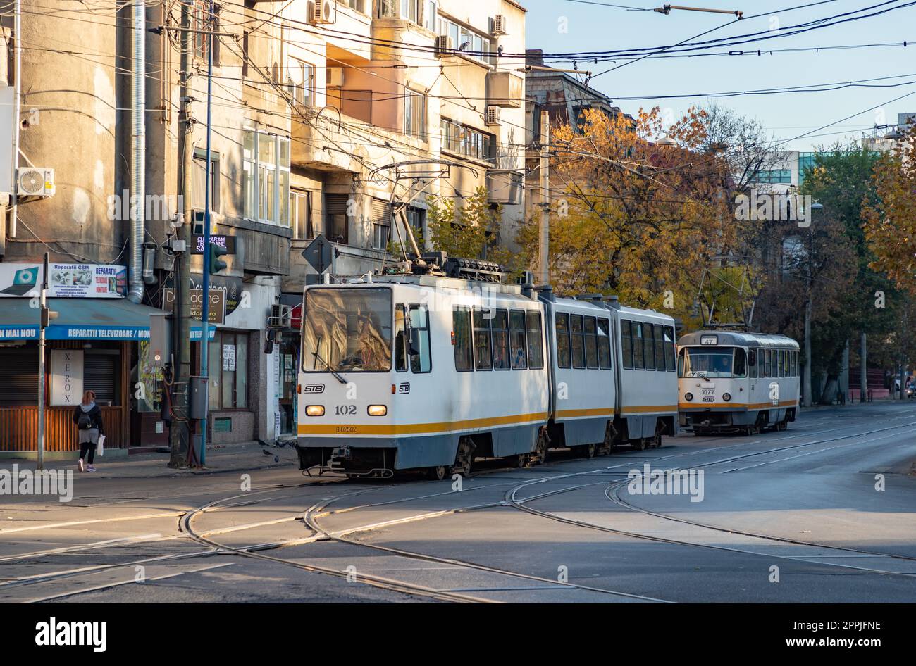 Tram di Bucarest Foto Stock