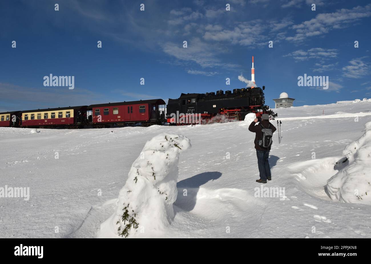 Harz, ferrovia a scartamento ridotto in inverno sulla Brocken Foto Stock