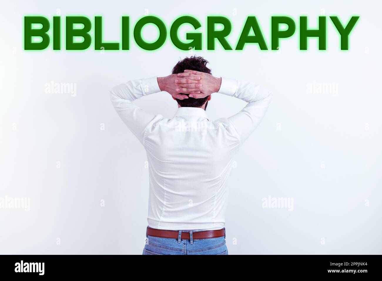 Scrittura visualizzazione testo Bibliografia. Concetto di Internet elenco di scritti relativi a un particolare soggetto, periodo o autore Foto Stock