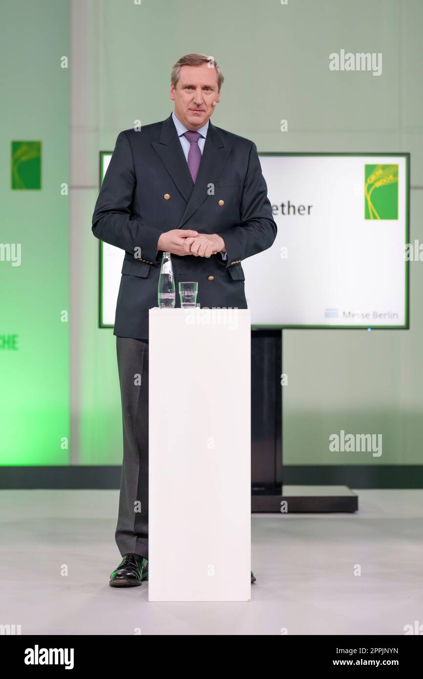 Dr. Christian von Boetticher, Presidente della Federazione delle industrie alimentari e delle bevande tedesche alla conferenza stampa di apertura della Fiera di Berlino per la settimana verde internazionale 2023. Foto Stock