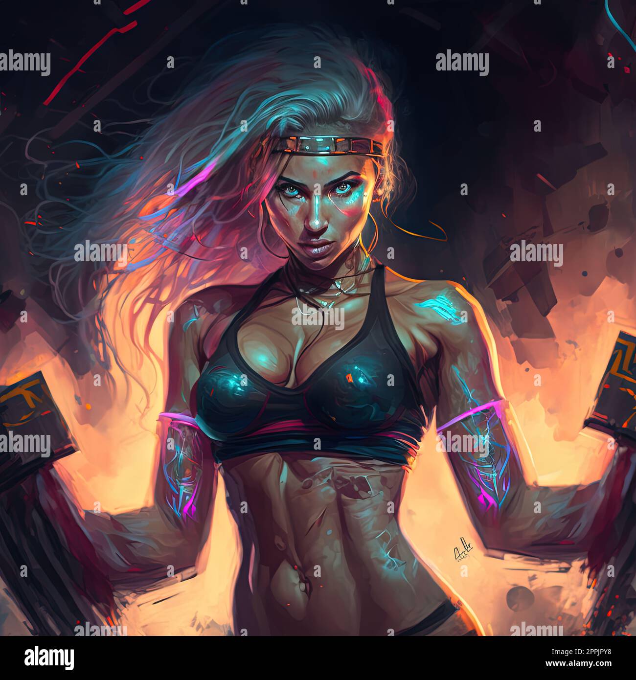 Allenamento esotico con Fitness Girl. Immaginazione, espressione. Foto Stock