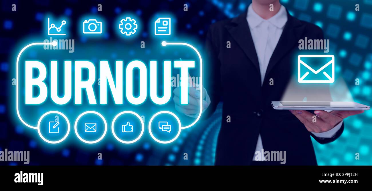 Firma di scrittura a mano Burnout. Business showcase sensazione di esaurimento fisico ed emotivo stanchezza cronica Foto Stock