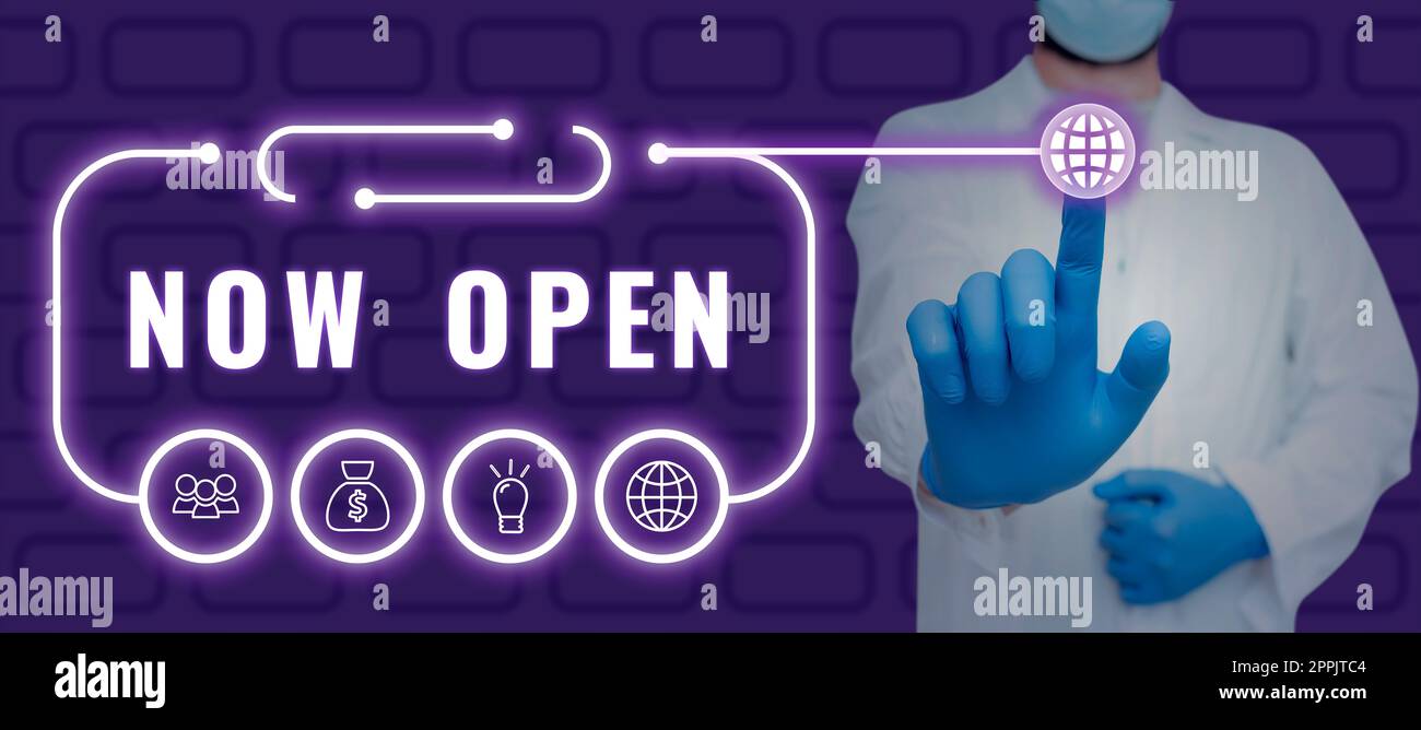 Testo che mostra l'ispirazione ora aperto. Panoramica aziendale lasciare porte o finestre non chiuse o bloccate in questo momento Foto Stock