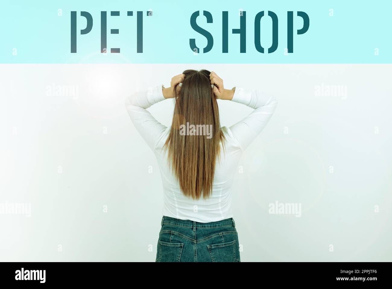 Cartello con su scritto PET Shop. Commercio al dettaglio di foto concettuali che vende diversi tipi di animali al pubblico Foto Stock