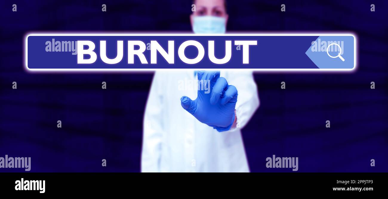 Didascalia di testo con Burnout. Foto concettuale sensazione di esaurimento fisico ed emotivo stanchezza cronica Foto Stock