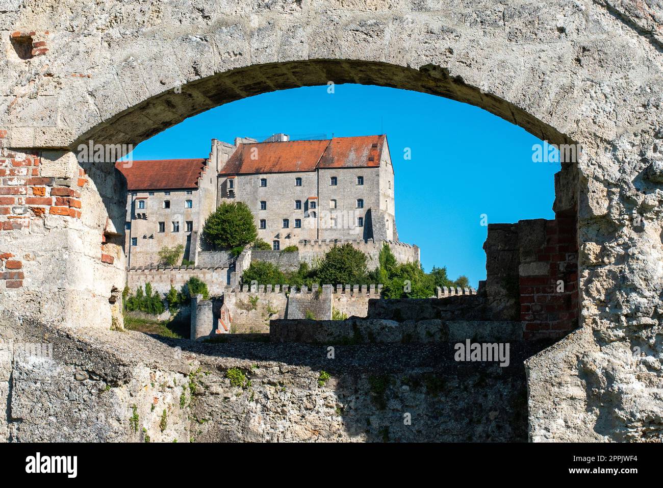 Castello di Burghausen in Baviera, il castello più lungo del mondo Foto Stock