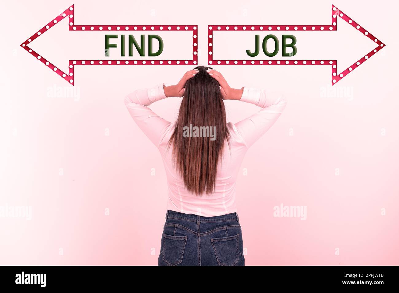 Didascalia concettuale trova lavoro. Foto concettuale atto di persona per trovare o cercare lavoro adatto alla sua professione Foto Stock