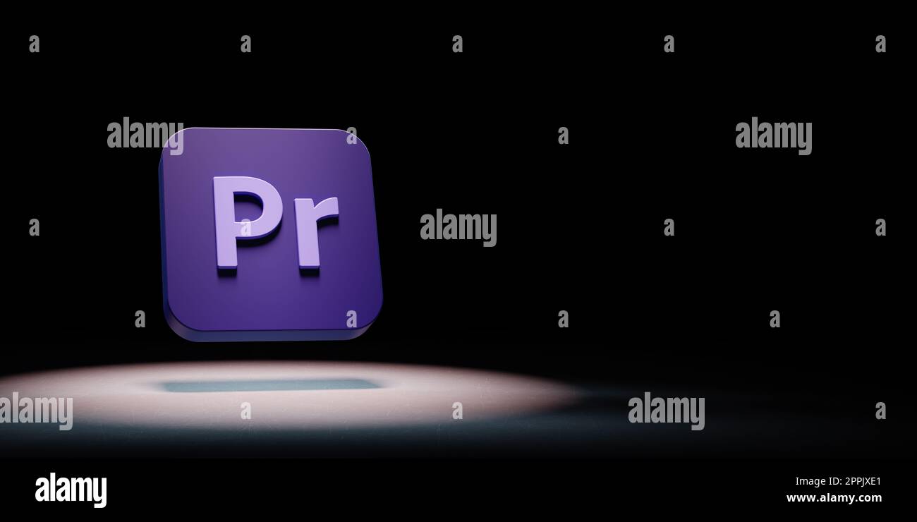 Icona dell'app Adobe Premiere Pro evidenziata su sfondo nero Foto Stock