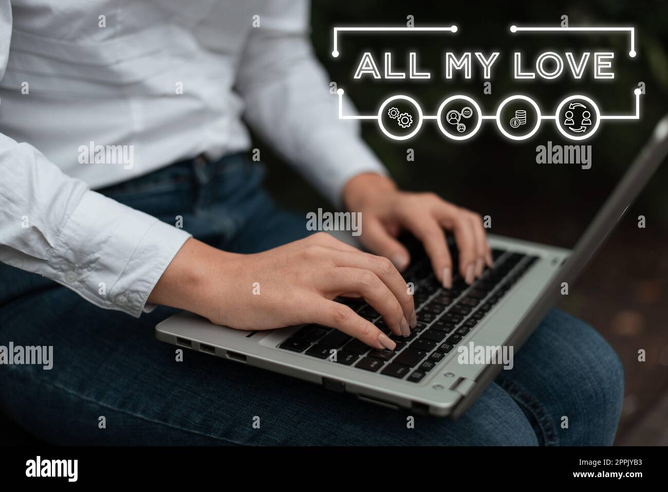 Segno che mostra tutto il mio amore. Parola per tutto l'affetto e buon sentimento per voi Romance felicità Foto Stock