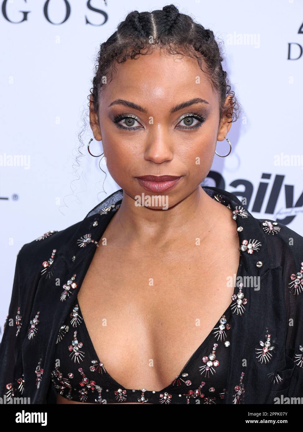 Beverly Hills, Stati Uniti. 23rd Apr, 2023. BEVERLY HILLS, LOS ANGELES, CALIFORNIA, USA - 23 APRILE: Logan Browning arriva al Daily Front Row's 7th Annual Fashion Los Angeles Awards che si tiene al Crystal Garden presso il Beverly Hills Hotel il 23 aprile 2023 a Beverly Hills, Los Angeles, California, Stati Uniti. (Foto di Xavier Collin/Image Press Agency) Credit: Image Press Agency/Alamy Live News Foto Stock