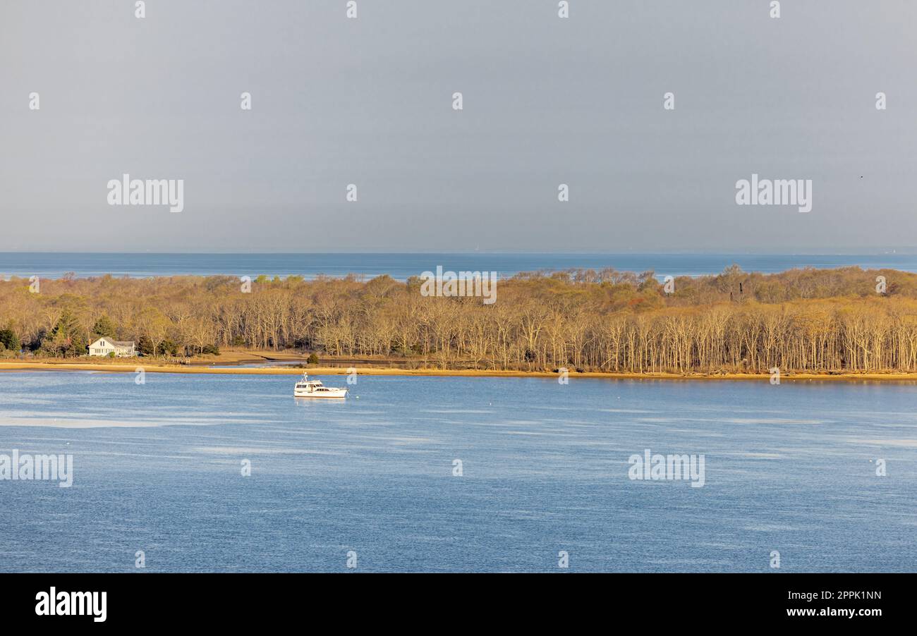 Vista aerea del lungomare ovest di Greenport Foto Stock