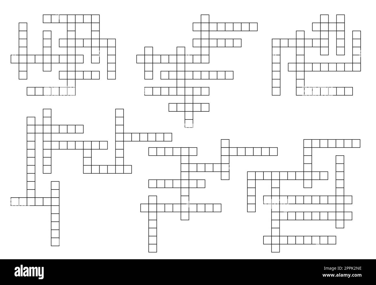 Griglia di gioco a parole incrociate. Modello vettoriale quiz puzzle di parole con caselle quadrate bianche e nere vuote. Trova una parola di gioco giornale Crosswords, rompicapo, r Illustrazione Vettoriale