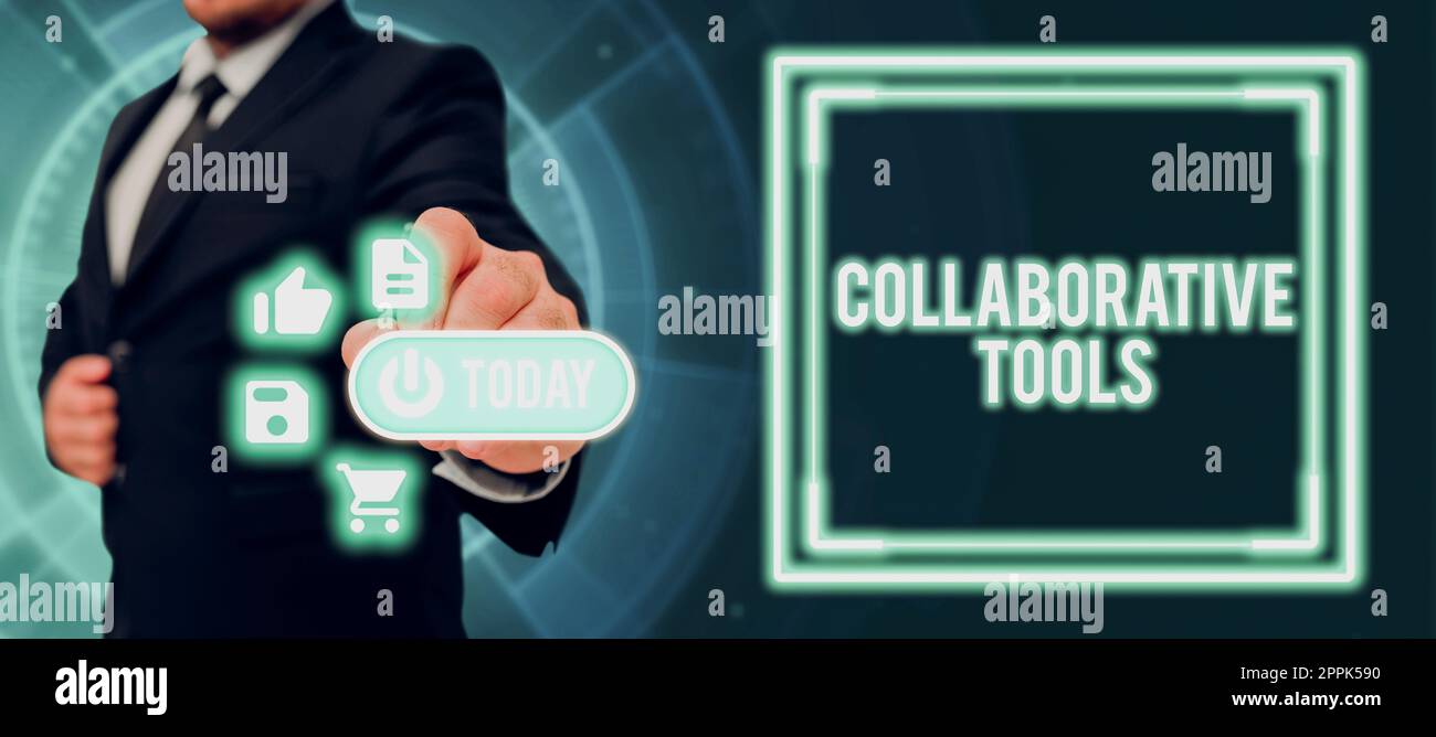 Firma visualizzazione strumenti collaborativi. Word for Private Social Network to Connect Through Online Email Foto Stock