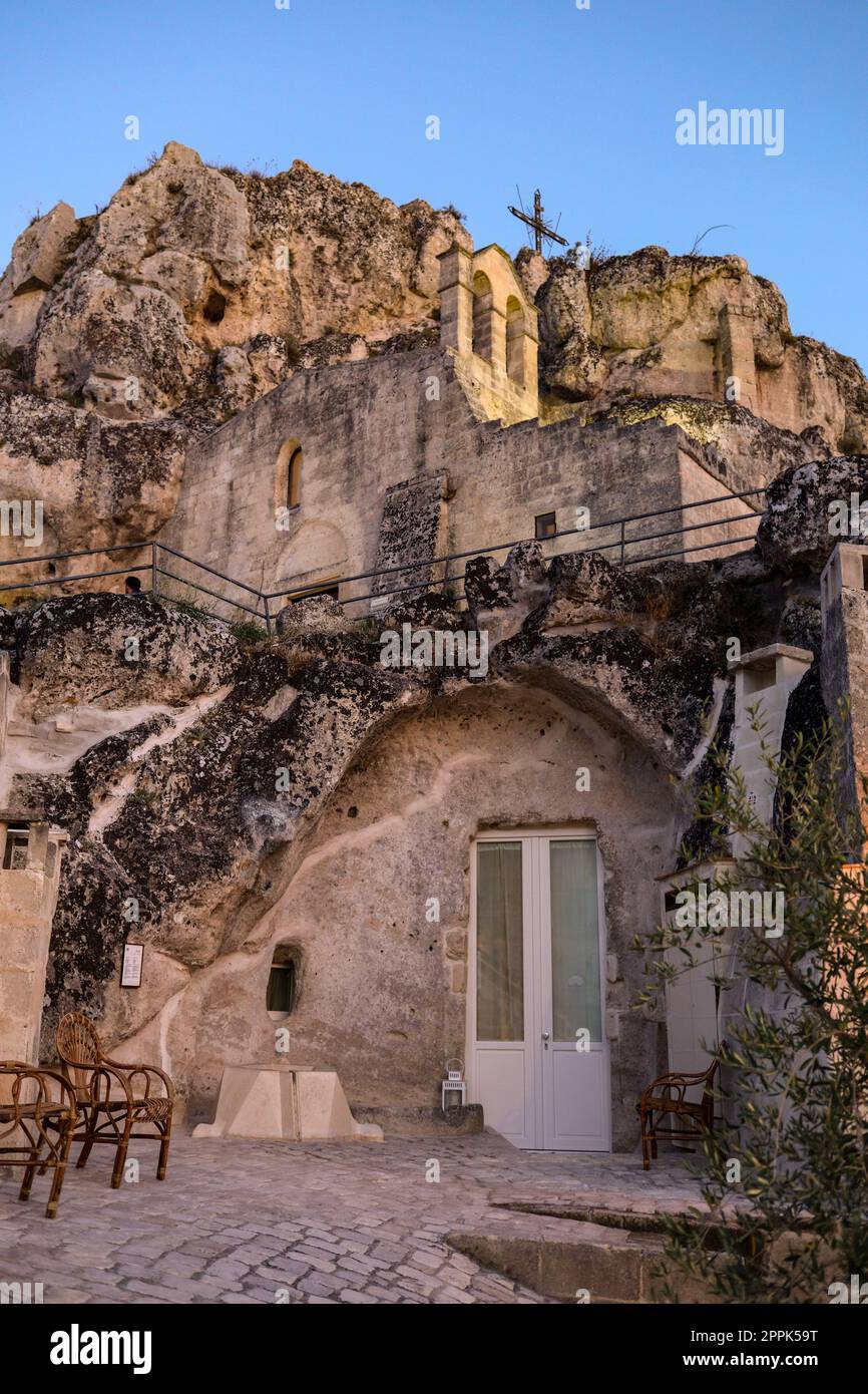 Casa nei Sassi di Matera un quartiere storico della città di Matera Foto Stock