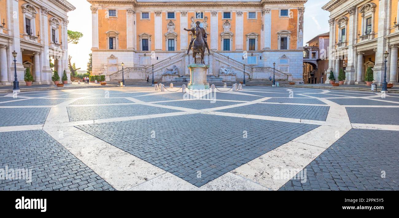 Piazza del Campidoglio a Roma. Realizzato da Michelangelo, è sede del Municipio di Roma Foto Stock