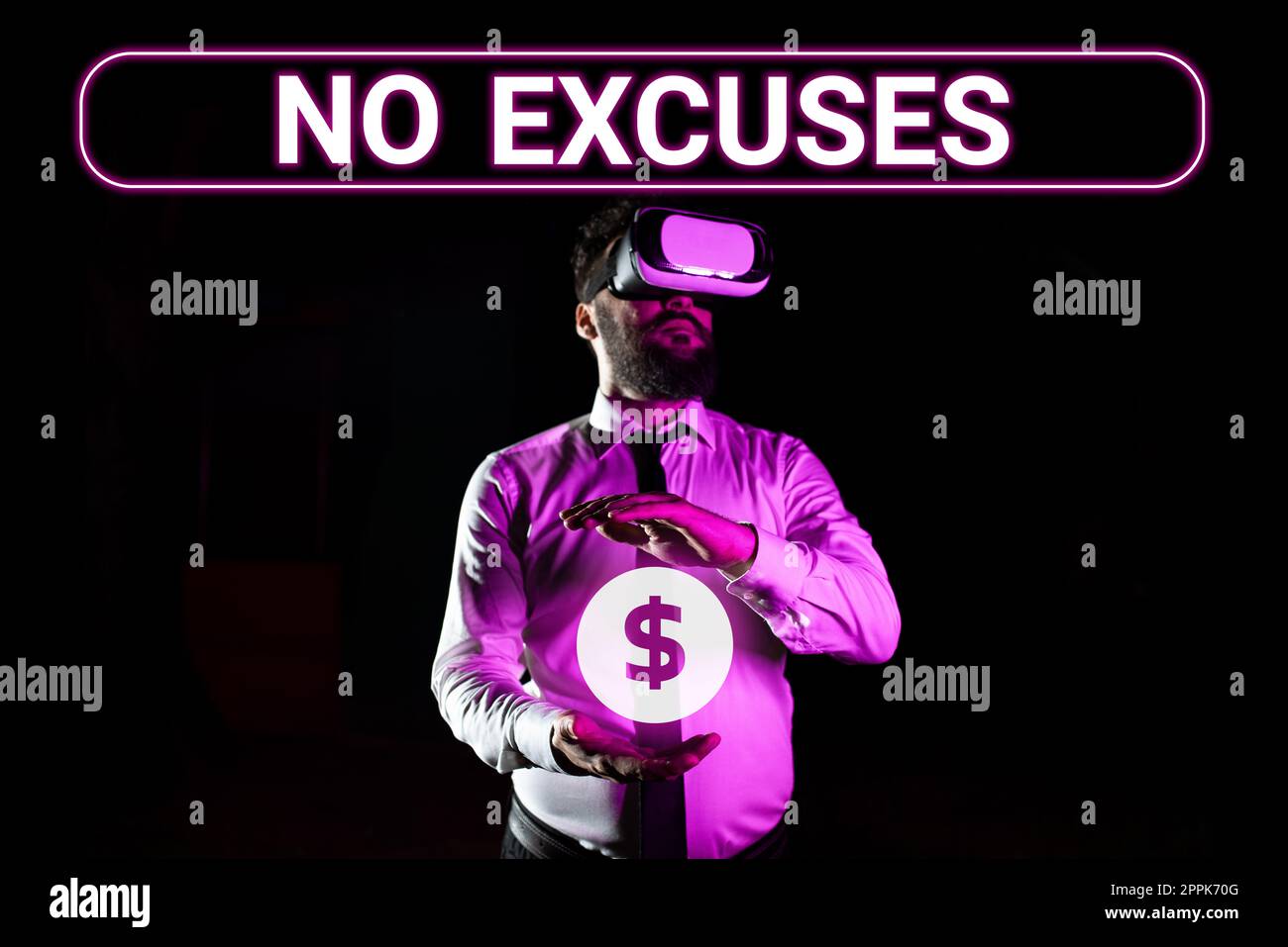 Didascalia testo senza scuse. Concetto di business che dice a qualcuno di non dire i motivi per un certo problema Foto Stock