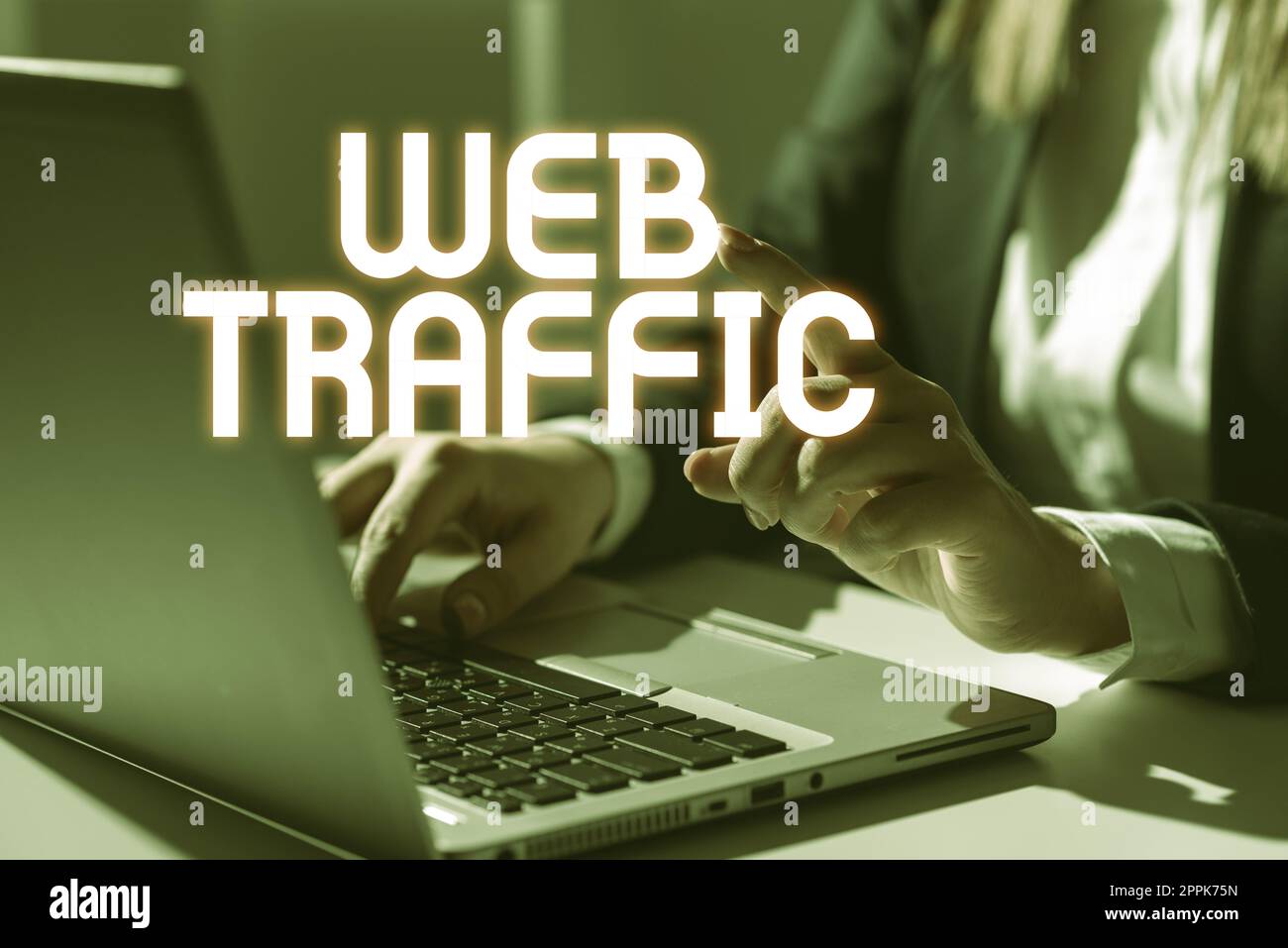 Didascalia concettuale traffico Web. Parola per la quantità di utenti web e tentato di visita misurata di un sito web Foto Stock