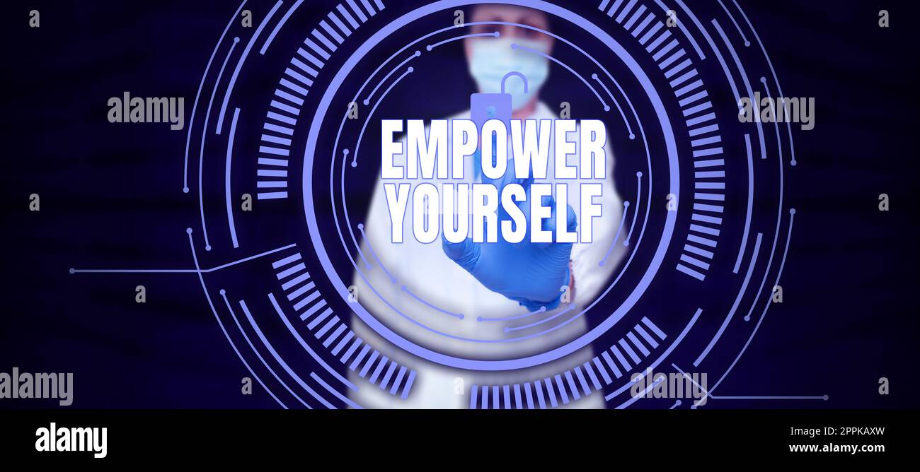 Testo che mostra ispirazione Empower Yourself. Parola per prendere il controllo degli obiettivi di regolazione di vita scelte positive Foto Stock