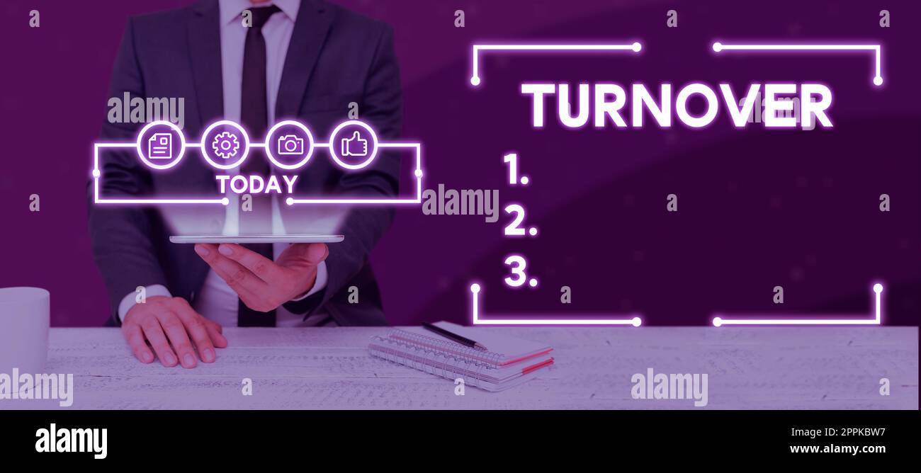 Scrittura di testo con turnover. Concetto aziendale la percentuale di lavoratori che lasciano un'organizzazione Foto Stock