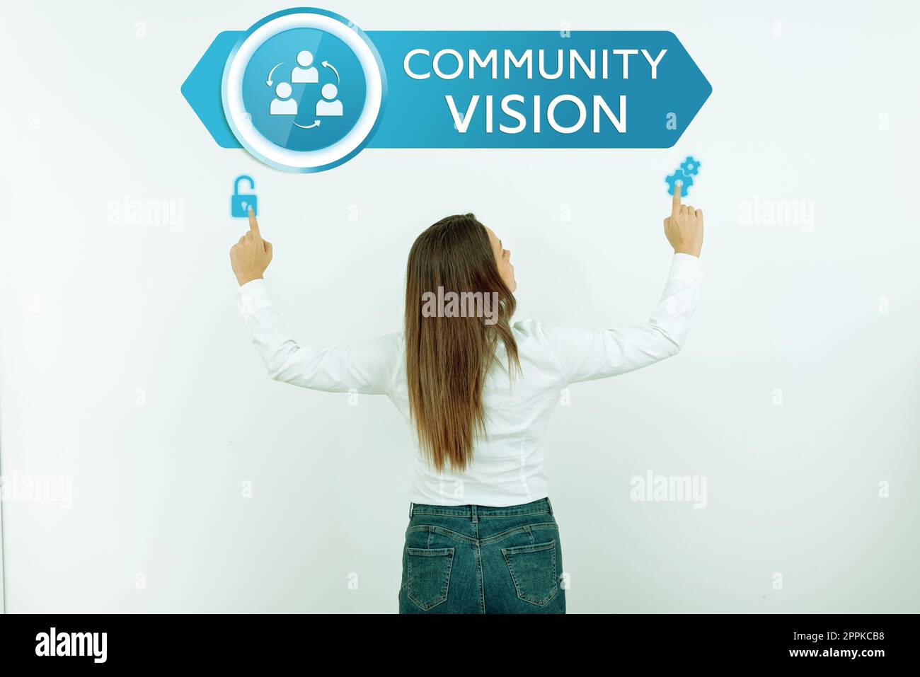 Didascalia di testo che presenta la visione della comunità. Business idea Neighborhood Association Stato Affiliazione Alliance Unity Group Foto Stock