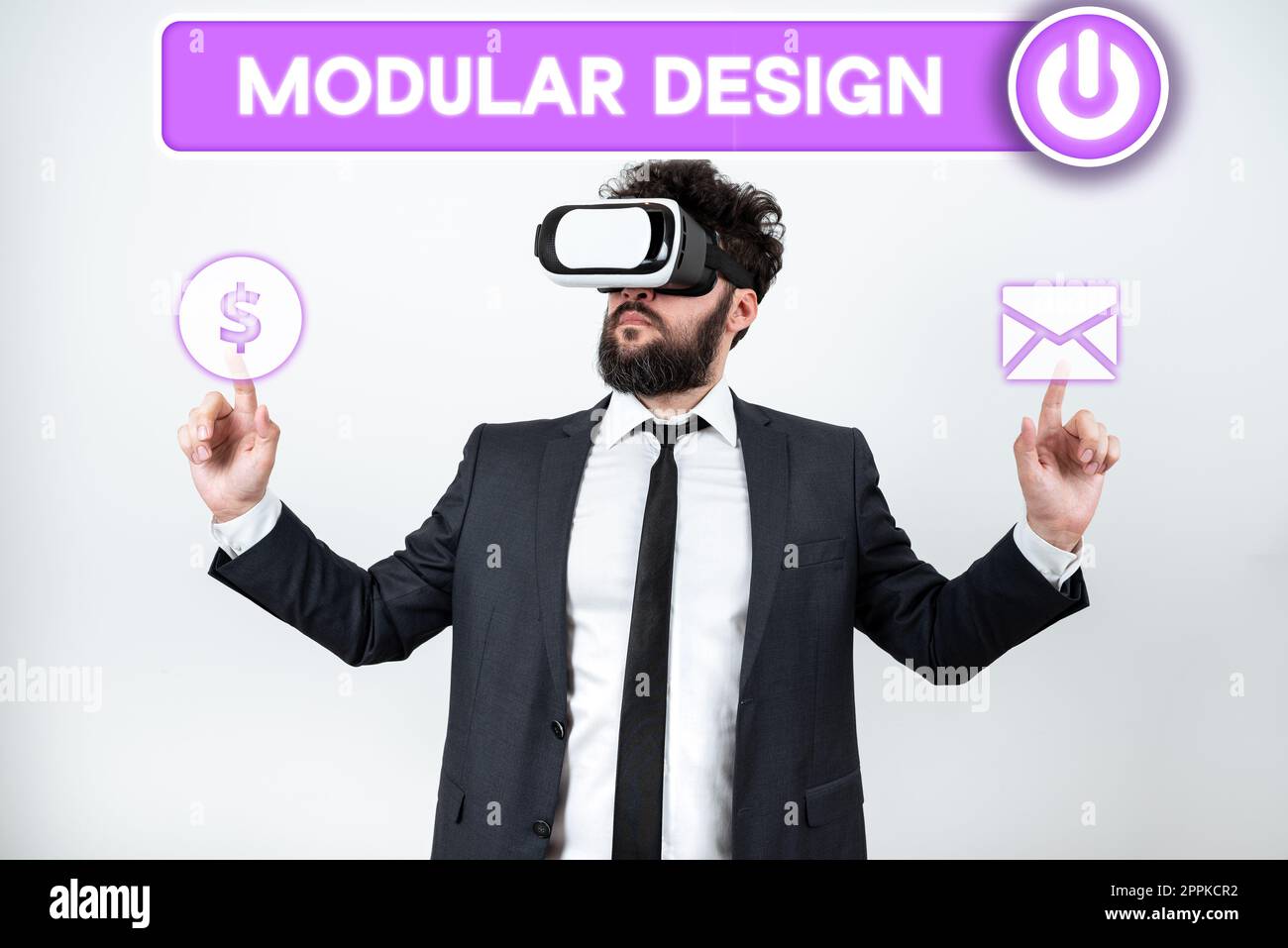 Testo che mostra ispirazione Design modulare. Progettazione di prodotti di Business idea per produrre prodotti integrando o combinando parti indipendenti Foto Stock