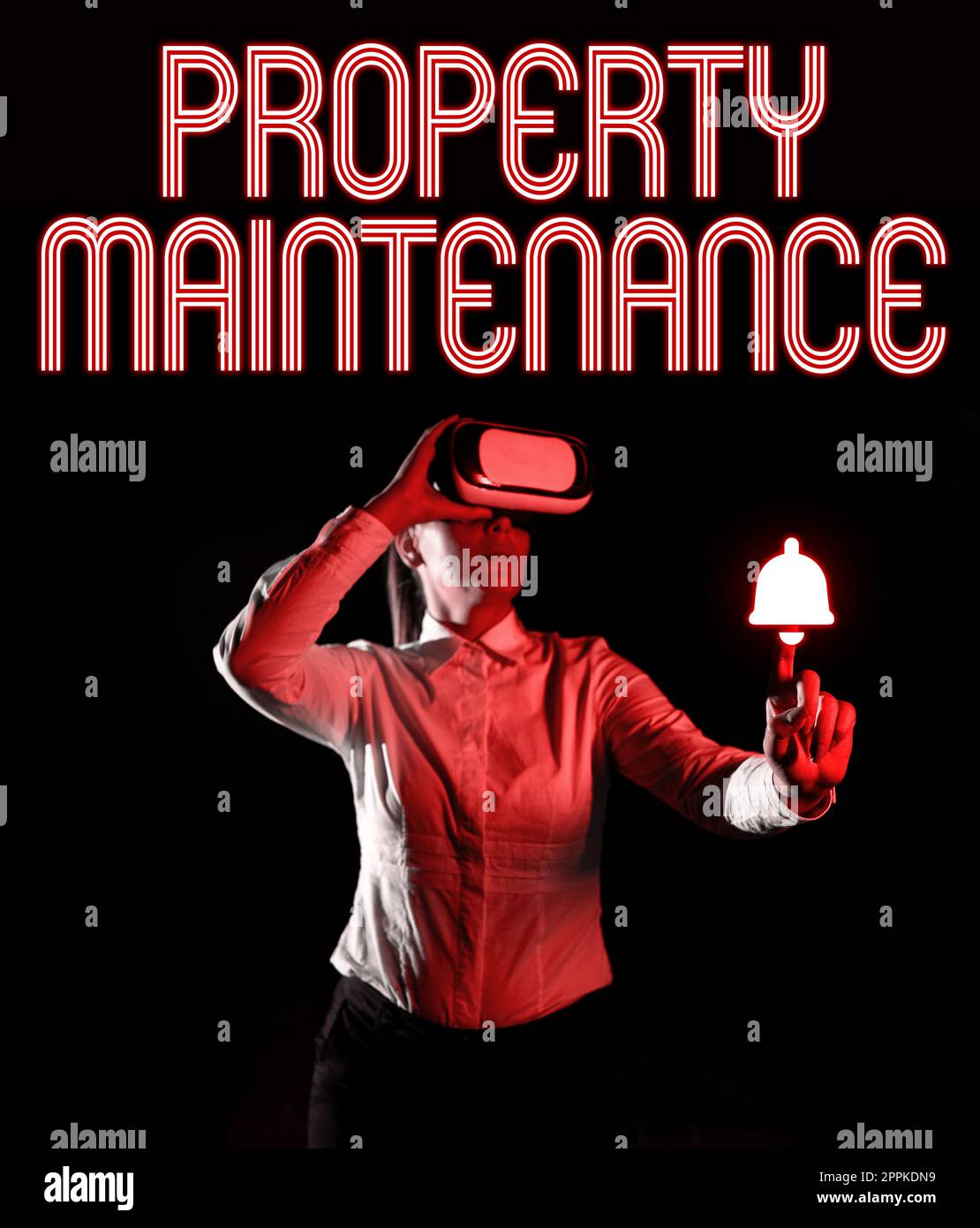 Cartello di testo che mostra manutenzione proprietà. Il concetto di business si riferisce alla manutenzione generale di beni immobili o terreni Foto Stock