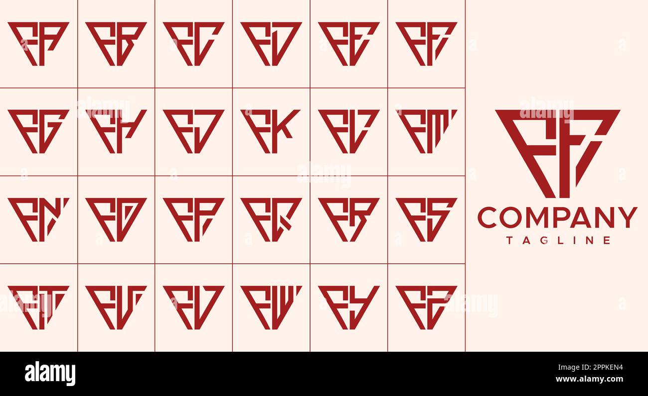 Set di linea moderna triangolare lettera F logo design. Astratto F lettera iniziale logo Foto Stock