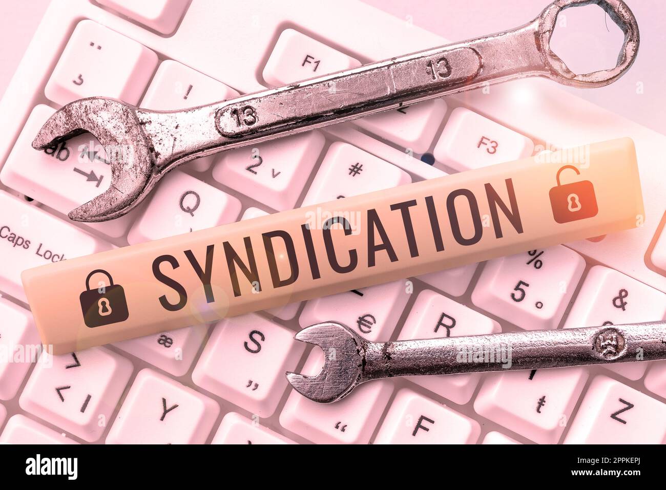 Scrittura a mano di Syndication di testo. Approccio aziendale il trasferimento di qualcosa per il controllo da parte di un gruppo di organizzazioni Foto Stock