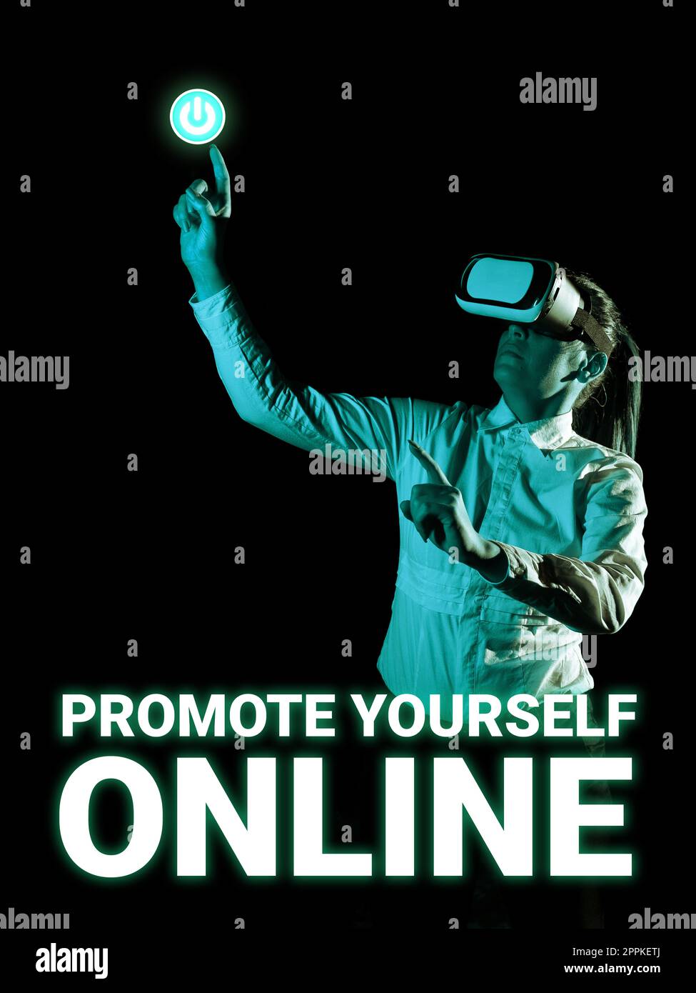 Presentazione di sottotitoli Promuovi te stesso on-line. Business idea di mercato e introdurre ad altri il miglioramento incoraggiare Foto Stock