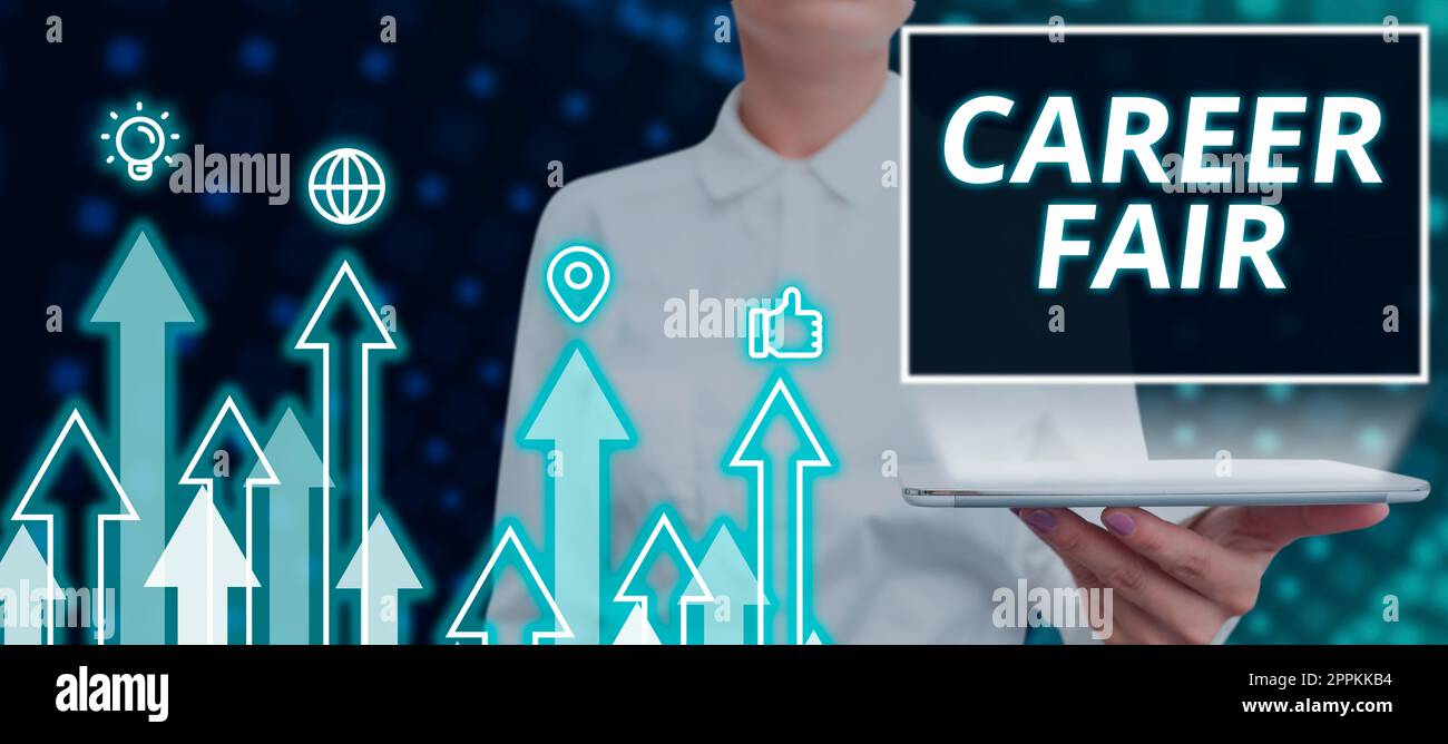 Ispirazione mostrando segno Carriera Fiera. Parola per un evento a cui i cercatori di lavoro possono incontrare i datori di lavoro possibili Foto Stock