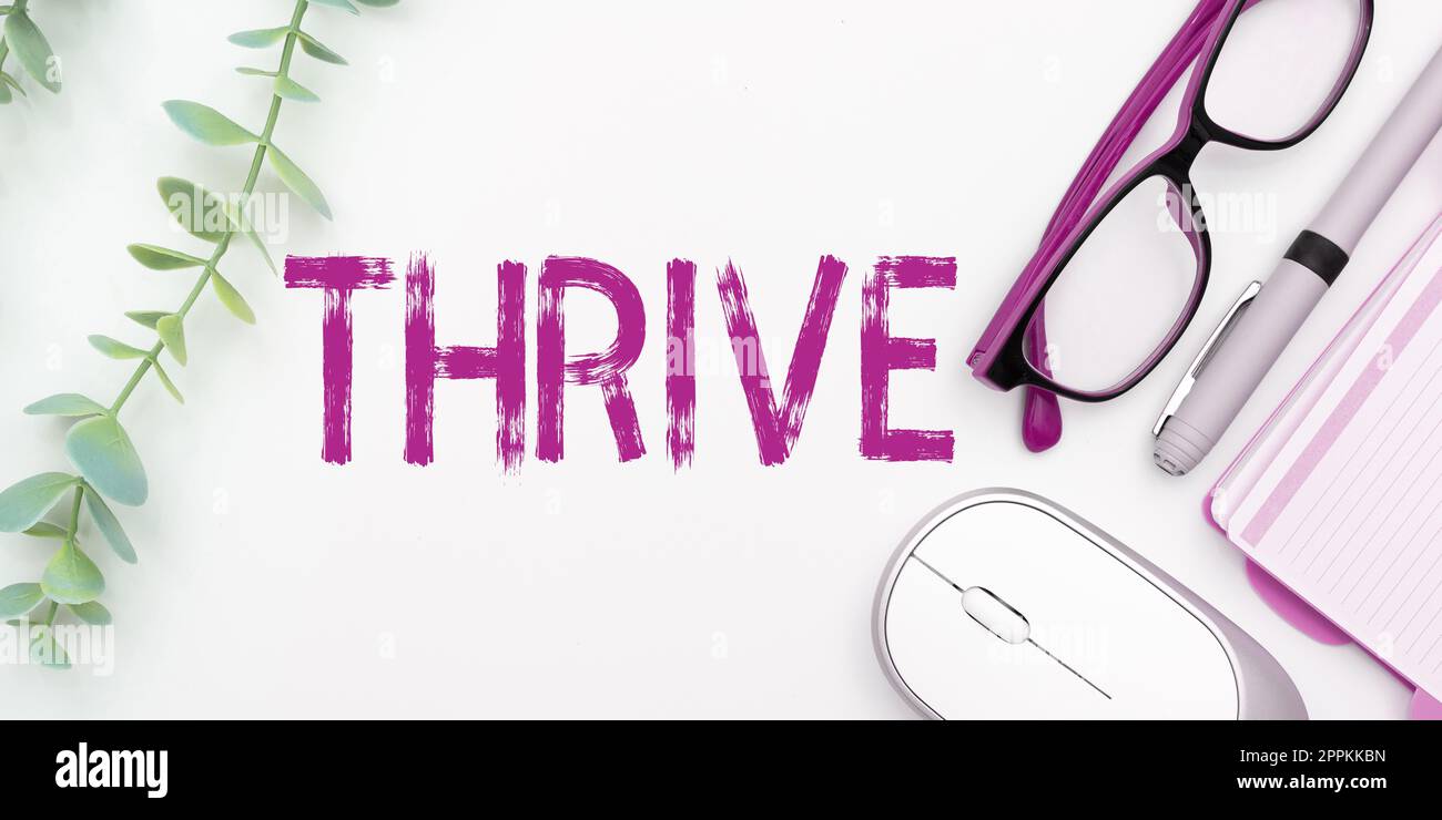 La scrittura che mostra il testo prospera. Parola scritta su Think continuare positivamente a prosperare e fiorire il tempo di fiorire Foto Stock