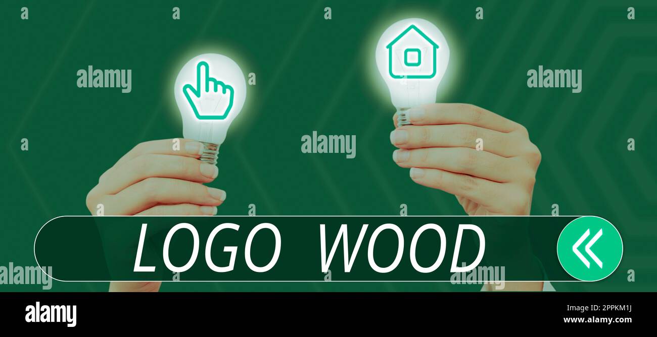 Display concettuale Logo Wood. Concetto Internet Design riconoscibile o simbolo di un'azienda inscritta su legno Foto Stock