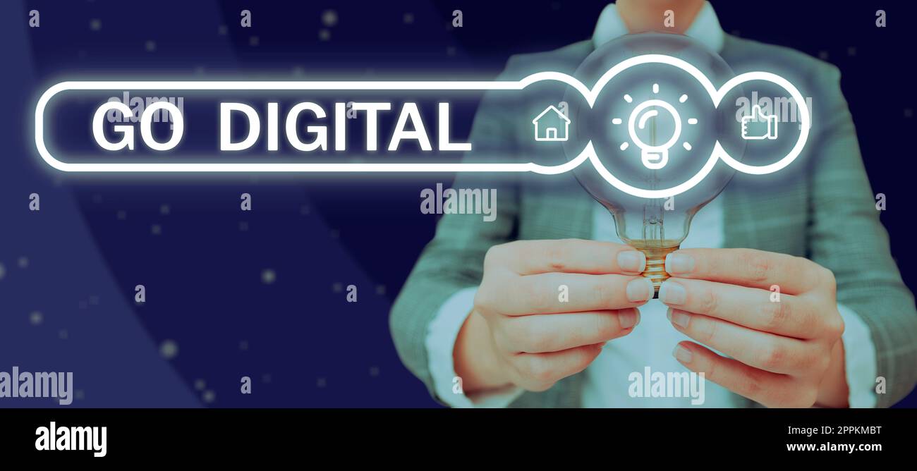 Scrittura visualizzazione testo Go Digital. Concetto che significa lavorare su Internet andando al mondo delle opportunità Foto Stock