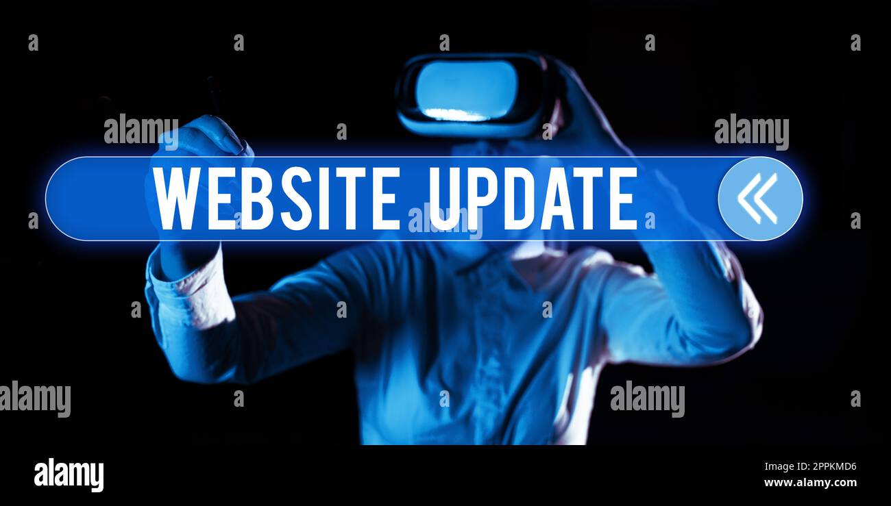 Aggiornamento del sito Web per la scrittura a mano del testo. Concetto del Internet che mantiene il Web page ed il soddisfare aggiornati e trendy Foto Stock