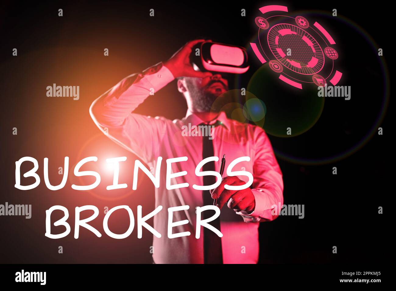 Business Broker di testo scritto a mano. Concetto del Internet che pubblica il contenuto di forma corta di un commercio Foto Stock