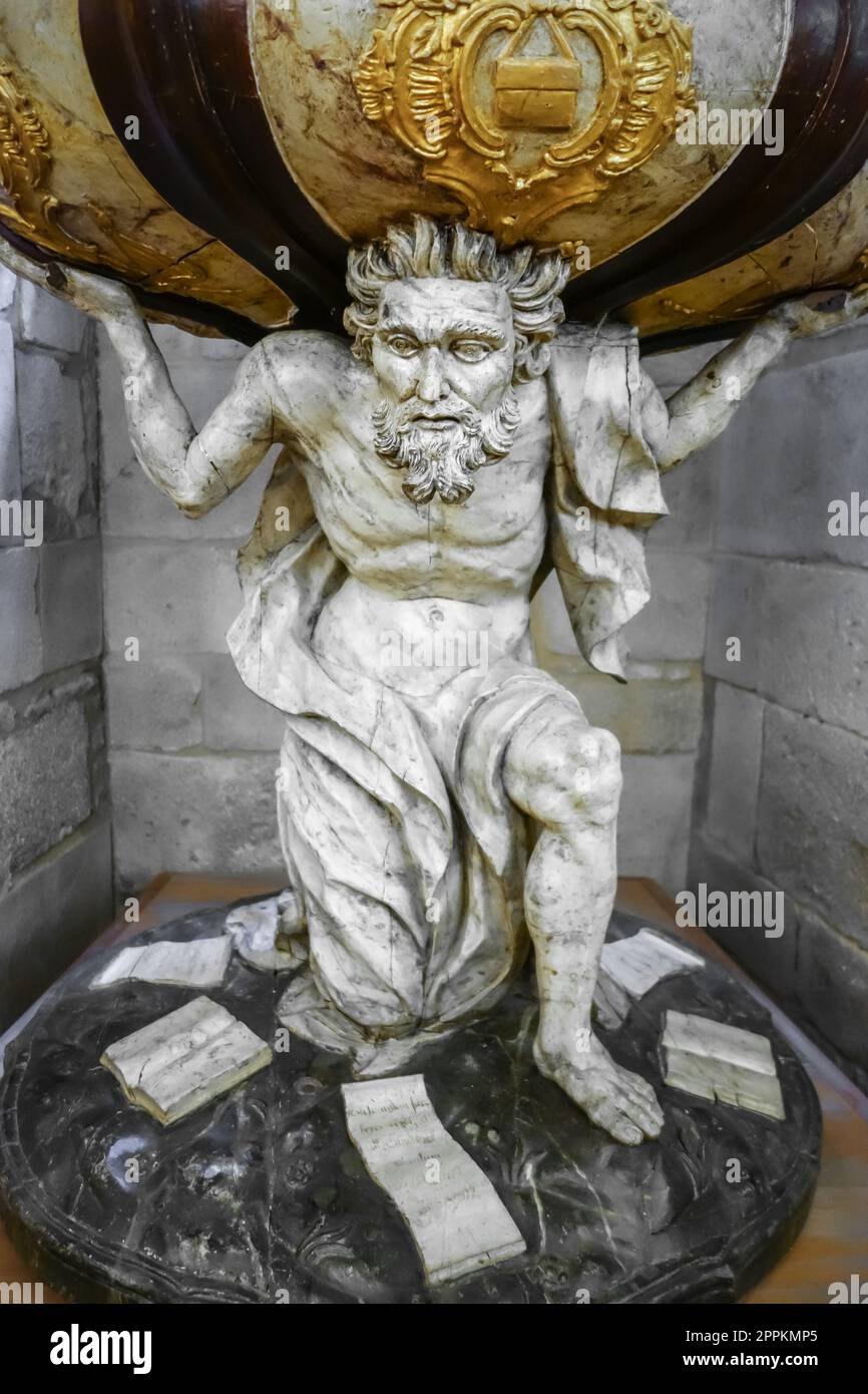 Dettaglio della statua nella Cattedrale di Santiago di Compostela, Galizia, Spagna Foto Stock