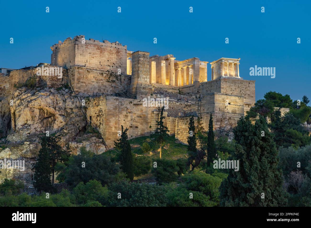 Acropoli di Atene di notte Foto Stock