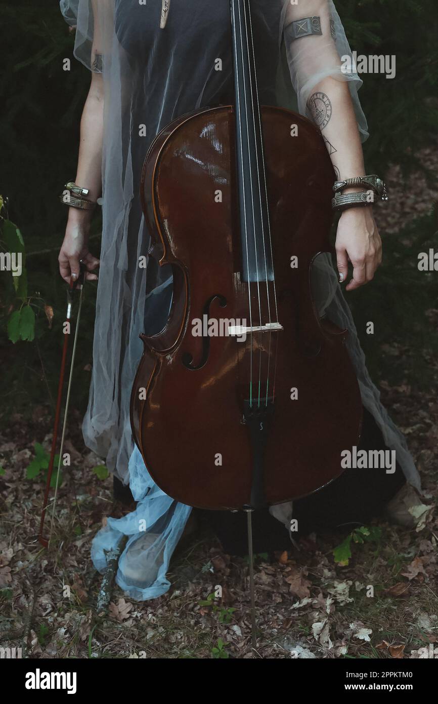 Primo piano immagine concettuale di signora e violoncello Foto Stock