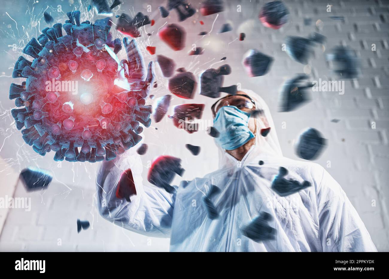 Il laboratorio di scienze mediche ha trovato un modo per uccidere e distruggere il coronavirus. Foto Stock