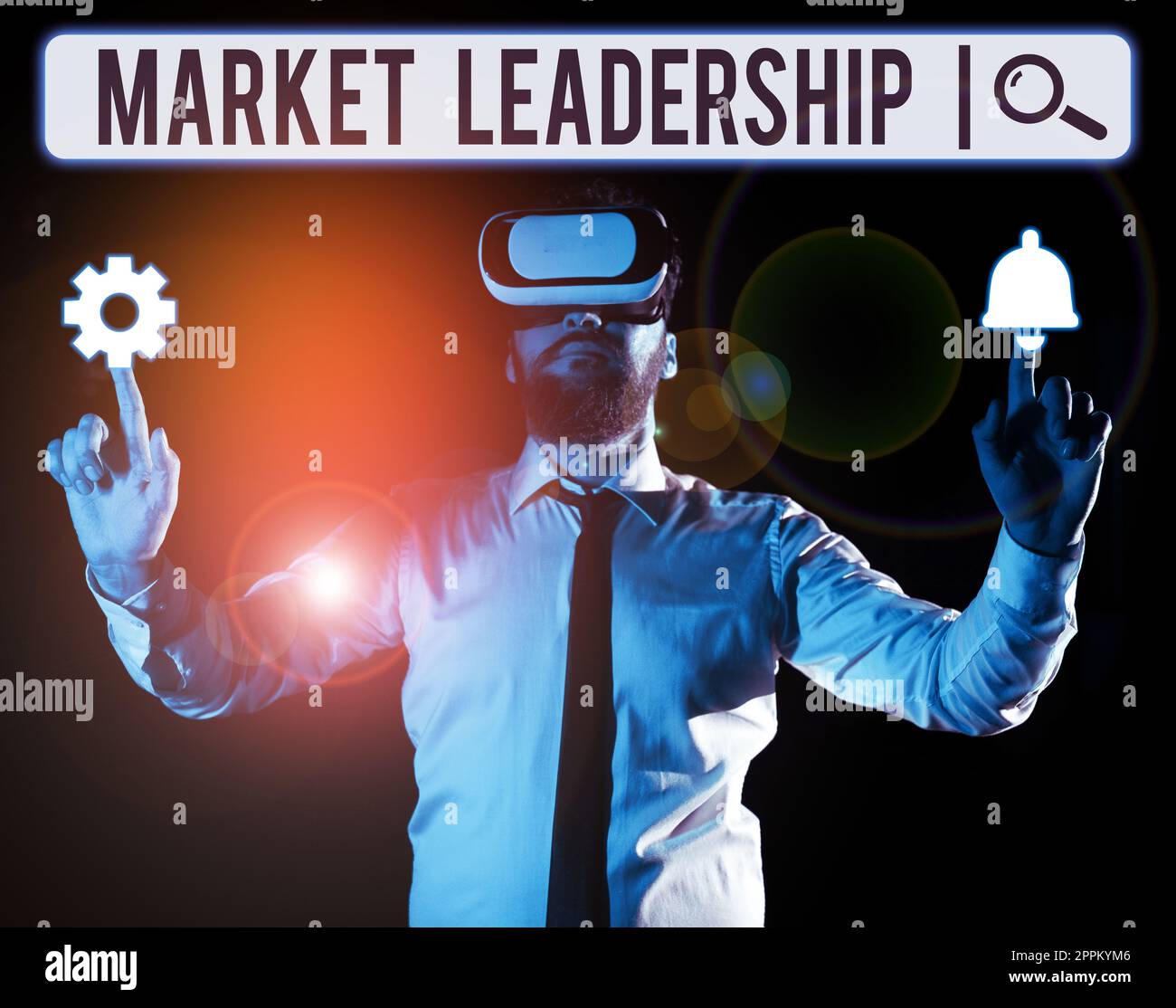Cartello di testo che mostra la leadership di mercato. Azienda di concetto di affari che vende la maggior quantità di un prodotto particolare Foto Stock