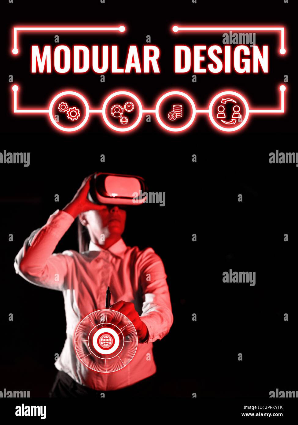Testo che mostra ispirazione Design modulare. Progettazione di prodotti di Business idea per produrre prodotti integrando o combinando parti indipendenti Foto Stock