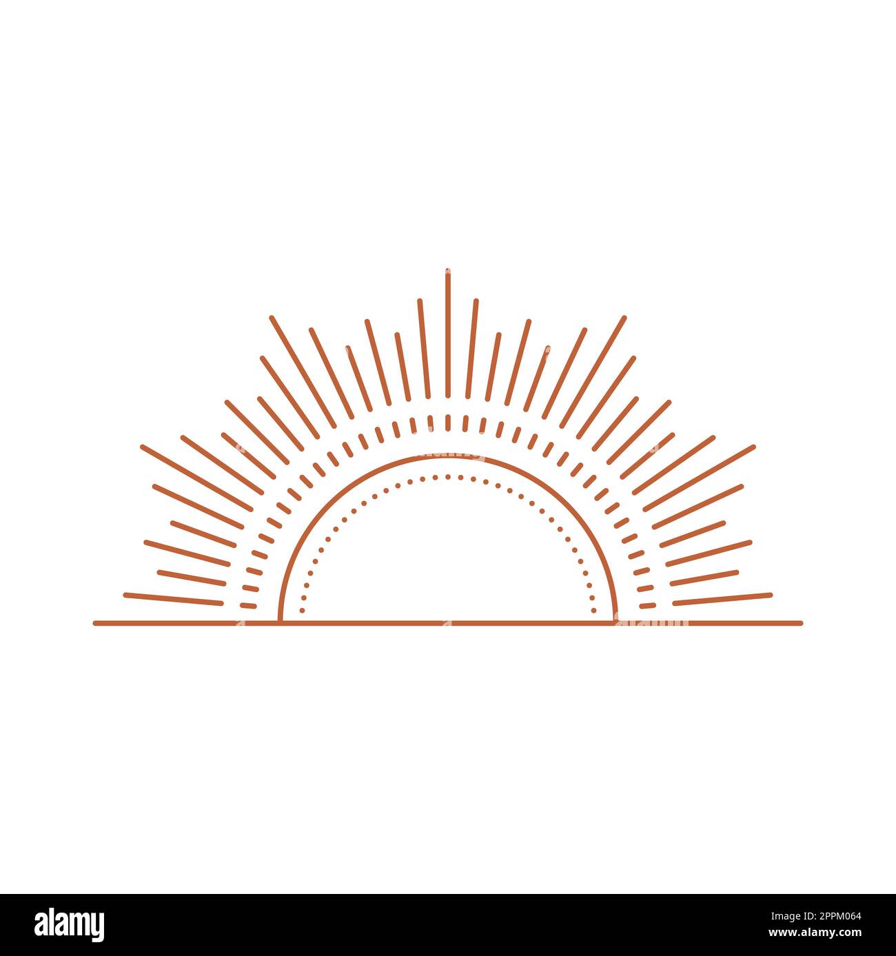 Astratto bohemian sole logo modello di design, elemento di decorazione. Vector Sunset boho icona, Sunrise Sunburst raggi isolato stile boho icona Illustrazione Vettoriale