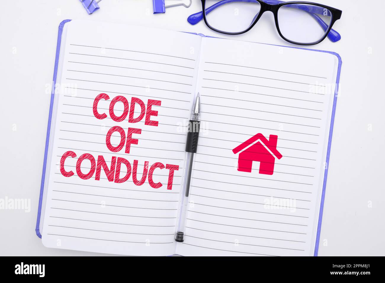 Testo che mostra il Codice di condotta di ispirazione. Approccio aziendale regole etiche codici morali principi etici rispetto dei valori Foto Stock